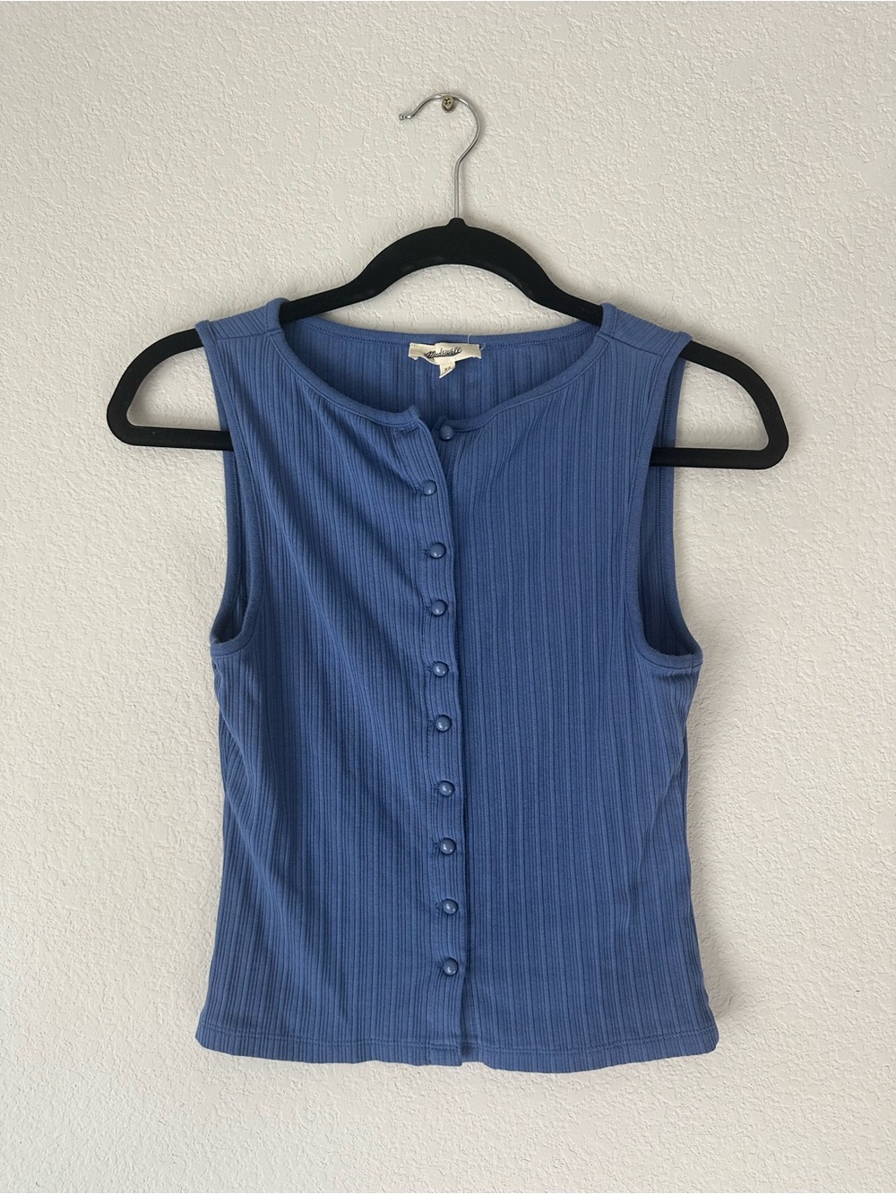 Madewell Button-Front Ribbed Top/Vest- Blue XS